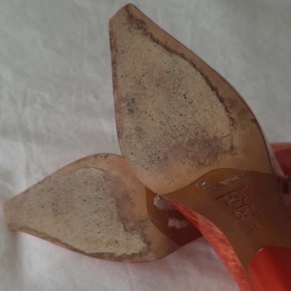 Leather Patterned Red-Orange Women's Heels - Picture 3 of 8